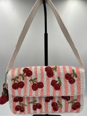 Viral Beaded Cherry Shoulder Bag Pink White
Stripe Handcrafted NWT